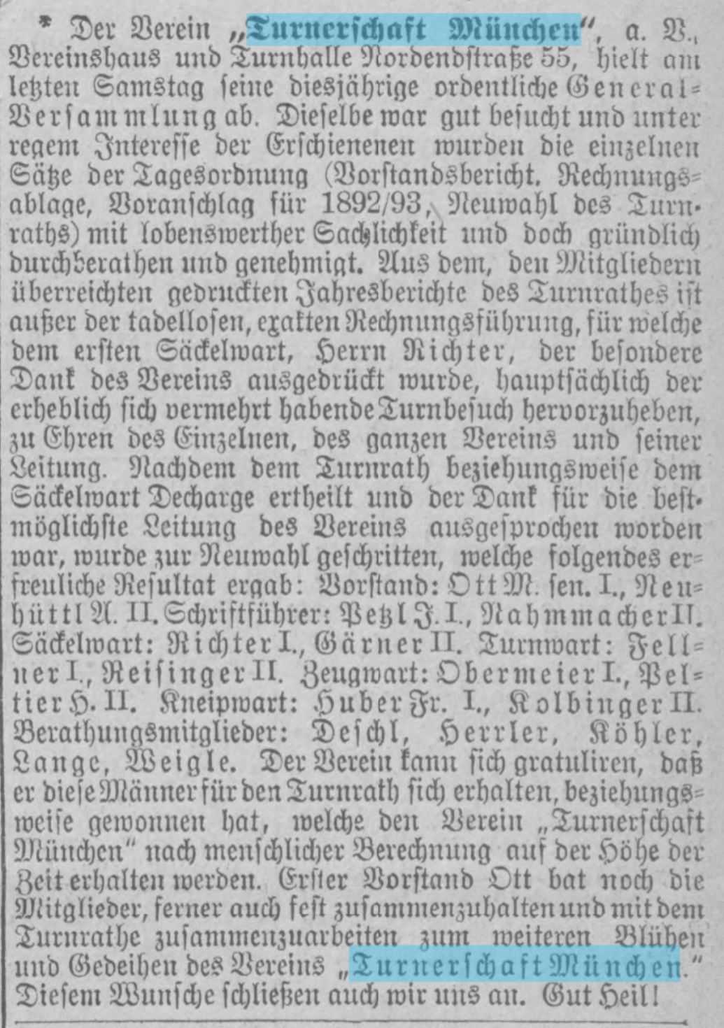 1892: Generalversammlung des VT München
